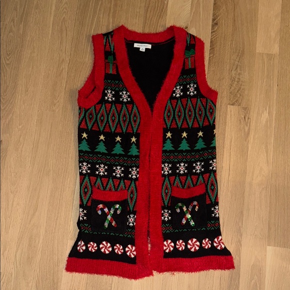 Sweaters - Festive Red and Black Holiday Sweater Vest